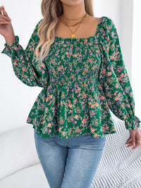 Women's Casual Square Neck Bell Sleeve Floral Print Chiffon Vacation Top