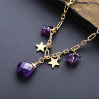 Natural Stone Handmade Waterdrop Pendant Gold-Plated Chain Short Clavicle Necklace