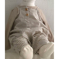 Infant Children's Clothing Solid Color Plaid Suspenders Jumpsuit