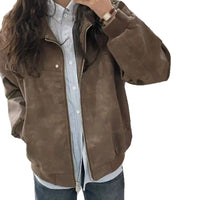 Retro Brown Square-Neck Coat Women's SpringAutumn Style