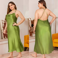 Womens Solid-Color Camisole Backless Viscose Nightdress