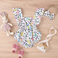 Baby Summer Romper Children's Clothing Floral Lotus Leaf Flounced Sleeve Printed Skirt