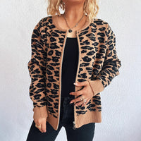 Fashion Color Contrast Knitted Cardigan Casual Round Neck Zipper Stitching Cloud Sweater