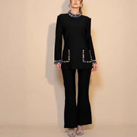 Fitted-waist Long-sleeve Jacket And Wide-leg Pants Two-piece Set For Women