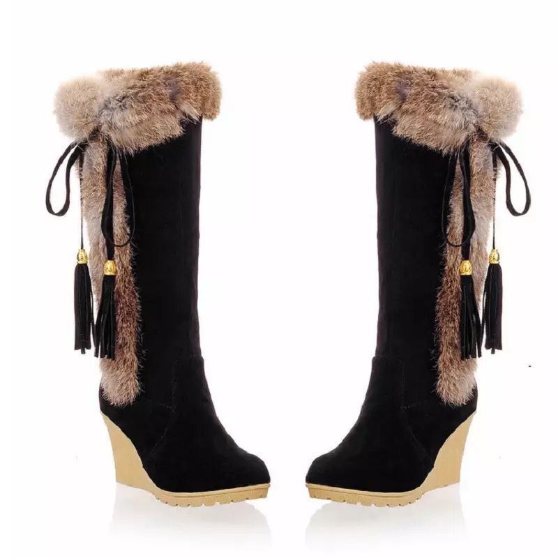 Autumn And Winter New Frosted Plus Size Wedge Boots Fur Integrated High-top For Women