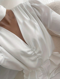 Solid-color French-style Womens Top With Tummy-flattering Pleats And Long Sleeves