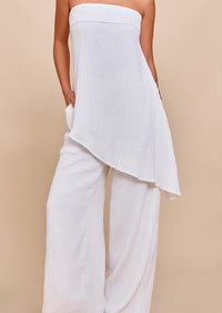 Womens Elegant Sexy Casual Loose Tube Top And Ice Silk Pleated Solid Color Straight Pants Set