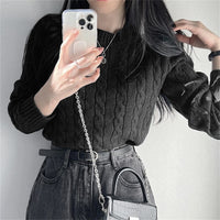 Japanese Sweater Preppy Style Short Cable-knit Sweater Round Neck Long Sleeve