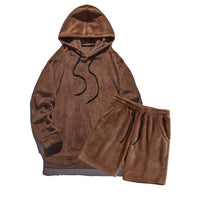 Plus Size Hooded Men's Sweatshirt Coral Fleece Jacket Shorts Set