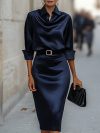 Satin Long-sleeve Casual Dress For Women