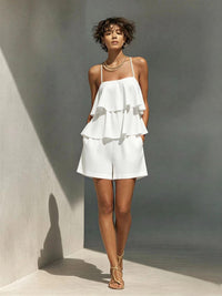 Multi-layer Ruffle Loose Camisole And Shorts Set