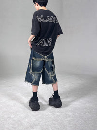 American Retro Frayed Five-pointed Star Denim Shorts Loose