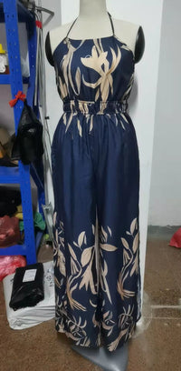 New Arrival Halter Positioning Printing Jumpsuit