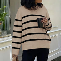 European And American Casual Striped Knitted Long-sleeved Top