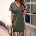 Summer New Style Casual V-Neck Pocket Short-Sleeve Womens Dress