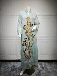 Womens Fashion Mesh Embroidered Long-Sleeve Dress