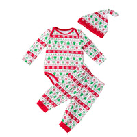 Christmas Tree Print Long-sleeve Bodysuit Pants Hat 3-piece Party Outfit