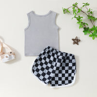Infant Toddler Letter Printed Sleeveless Top Plaid Shorts Two-piece Set