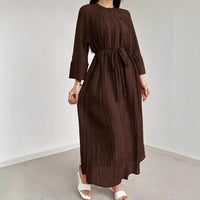 Stand-up Collar V-neck Batwing Sleeve Long-sleeve Dress