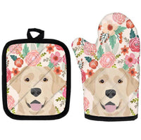 Cute Pug Print Insulated Oven Mitt And Trivet Set 2 Pieces