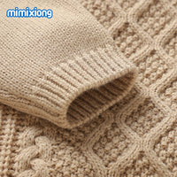 Baby Knitted Solid-Color Diamond-Shape Top Pants Set