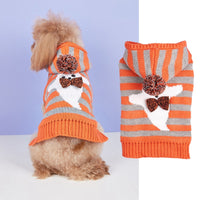Halloween New Knitted Cold-proof Contrast Color Striped Hooded Fur Ball Pet Sweater