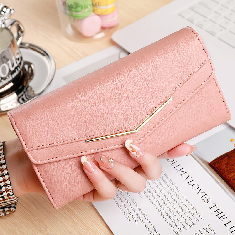 Women's Long Three-fold Stitching Fashion Multi-card-slot Leather Oil Wax Leather Large-capacity Wallet