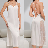 Womens Satin Pajamas Summer Sexy Camisole And Long Robe Two-Piece Loungewear Set