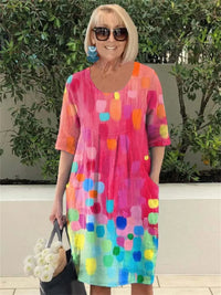 Floral Art Casual Mid-Length Pocket Dress