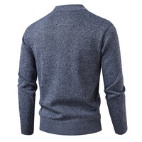 Fleece-lined Knit Sweater In Gray Wine Red Navy Blue And Camel