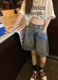 Retro Women's Elastic Waist Summer Denim Shorts