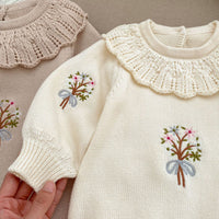 Knitted Ruffled Collar Long-sleeved Jumpsuit