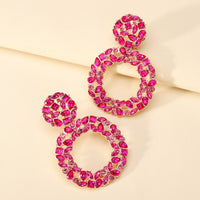 Luxury Elegant Two Tier Full Rhinestone Hollow Circle Statement Dangle Earrings For Women Party Prom Wedding Evening Daily Wear