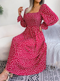Women Square Neck Long Sleeve Vacation Rayon Pleated Maxi Dress