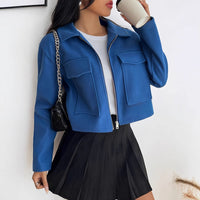 Women's Fashion Solid Color Short Autumn And Winter Long-sleeve Zipper Jacket