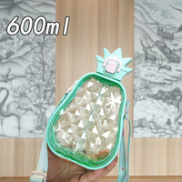 Creative Cute Pineapple Straw Plastic Water Cup Portable Strap Children's Outdoor Sports Water Bottle