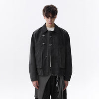 Maillard Brown Leather Collar Airplane Button Jacket Men's Simple Casual Coat