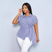 New Striped Loose-fitting Trendy Asymmetrical Lace-up Shirt