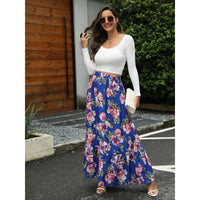 Retro Large Floral Digital Print High-Waist Skirt