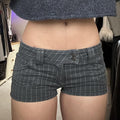 American Street Style Striped Contrast Color Denim Shorts Low Waist Double Breasted