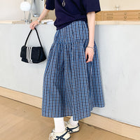 Blue Plaid High Waist Slim A-line Skirt