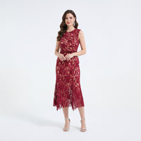 Lace Hollowed Out Sleeveless Waist Cinched Fish Tail Dress