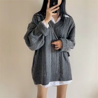 V-neck Mid-length Sweater Thick Long-sleeved Knitted Top