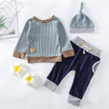 Non-hooded Striped Cotton Blue Pullover Blouse And Pants