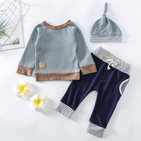 Non-hooded Striped Cotton Blue Pullover Blouse And Pants