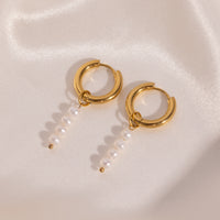 Stylish 18K Gold Stainless Steel Pearl Pendant Earrings