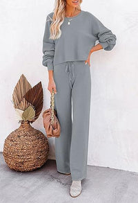 Casual Solid Color Long-sleeved Trousers Two-piece Set