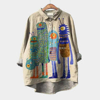 Womens Relaxed-fit Printed Lapel Casual Shirt