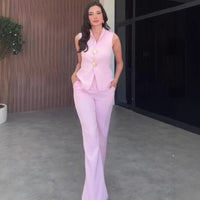 Casual Stylish Sleeveless Business Suit With A Professional Vibeincludes A Blazer And Tailored Trousers