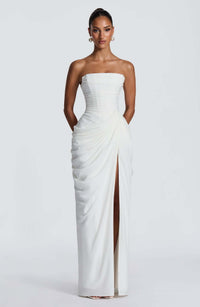 Tube Top Pleated Slit Dress